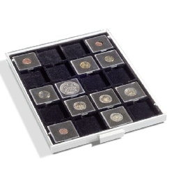 Mincový box MB na QUADRUM, 20 štvorcových otvorov 50 x 50 mm, šedý, čierna výplň (MBG20MS)