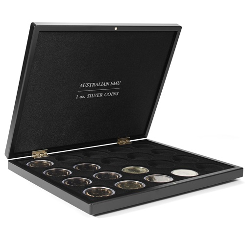 Kazeta VOLTERRA UNO de Luxe, 20 x 1 Oz Ag Australian Emu v kapsli, čierna 