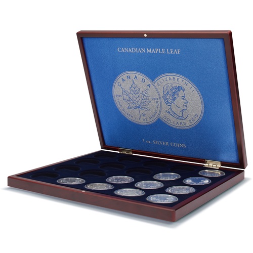 Kazeta VOLTERRA UNO 20 ks Maple Leaf 1 oz Ag v kapsli, mahagón 